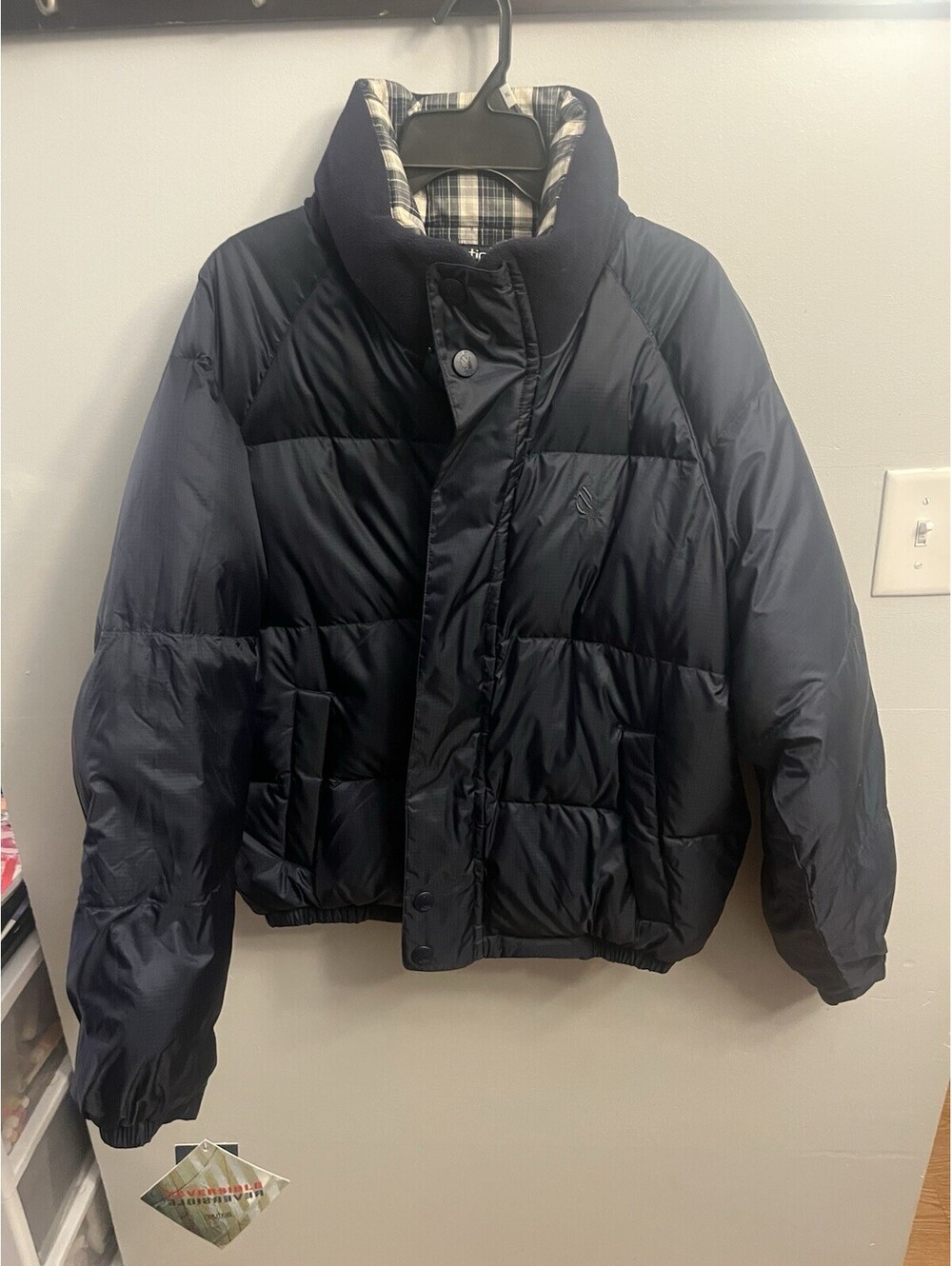 VTG New Nautica Crusader Reversible Puffer Jacket Plaid Navy Men's Medium NWT